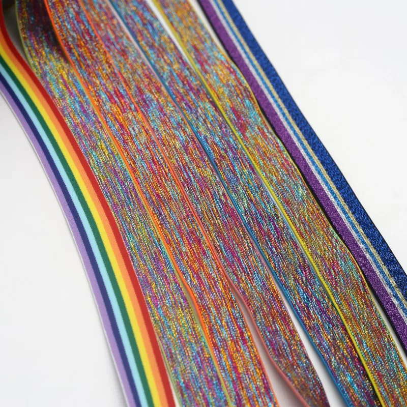 Glitter Rubber Elastic Band 25mm Colorful Stripe Webbing Waist Band DIY Handmade Sewing Headdress Clothing Case Bag Accessories