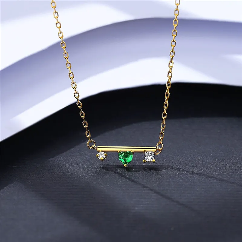 HI MAN Green Zircon Heart S925 Sterling Silver Plating 14K Gold Pendant Necklace Women Banquet Jewelry