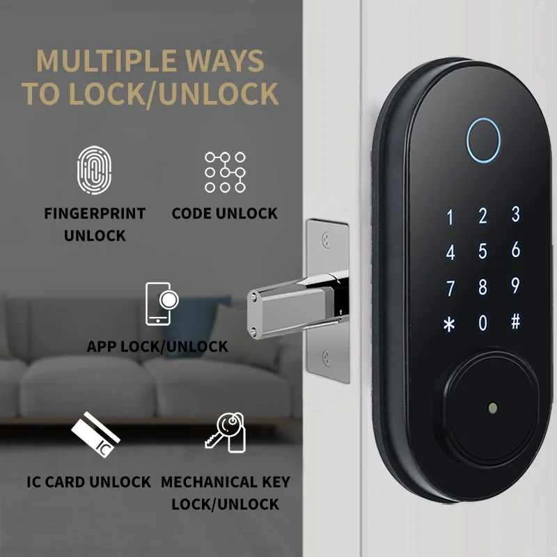 Tuya Smart Fingerprint Door Lock Password RFID IC Card Electronic Keyless Deadbolt Single Tongue Security Anti-theft Locks