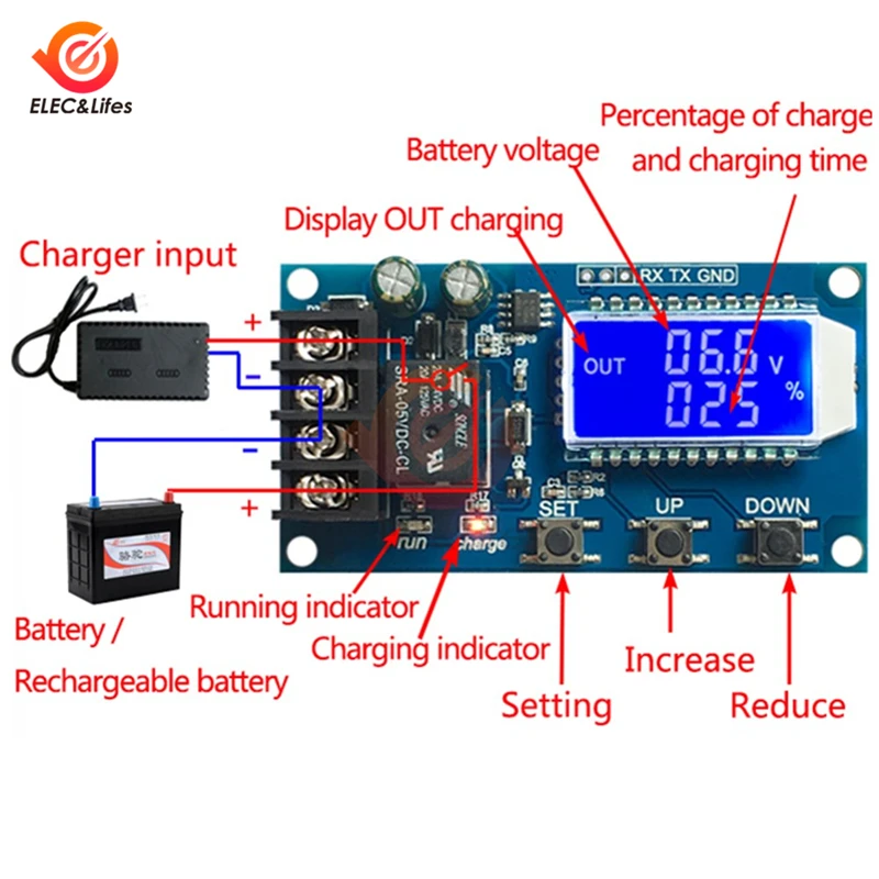 20A 30A 6-60V Lead-Acid Lithium Battery Charger Control Module Automatic charging control Overcharge Protection Board 12V 24V