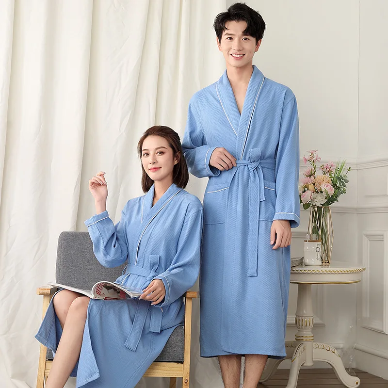 Unisex Summer Terry Robe Women Pure Cotton Bathrobe Lovers Robes Men Bathrobe Solid Towel Long Robe Sleepwear Size XXL