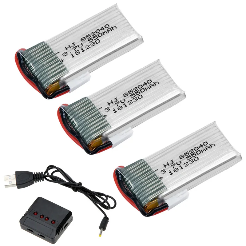 Batterie Lipo avec chargeur USB pour importateur quadricoptère RC, 3.7V, 550mAh, JXD 523, 523W, H43WH, 852040, 4 pièces