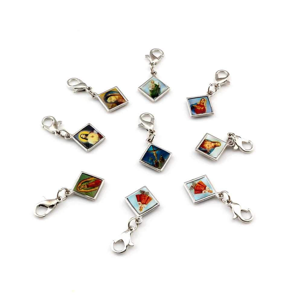 

100Pcs Mixed Enamel Square Jesus Christ Icon Floating Lobster Clasps Charm Pendants For Jewelry Making Findings 13.2x30mm A-380b