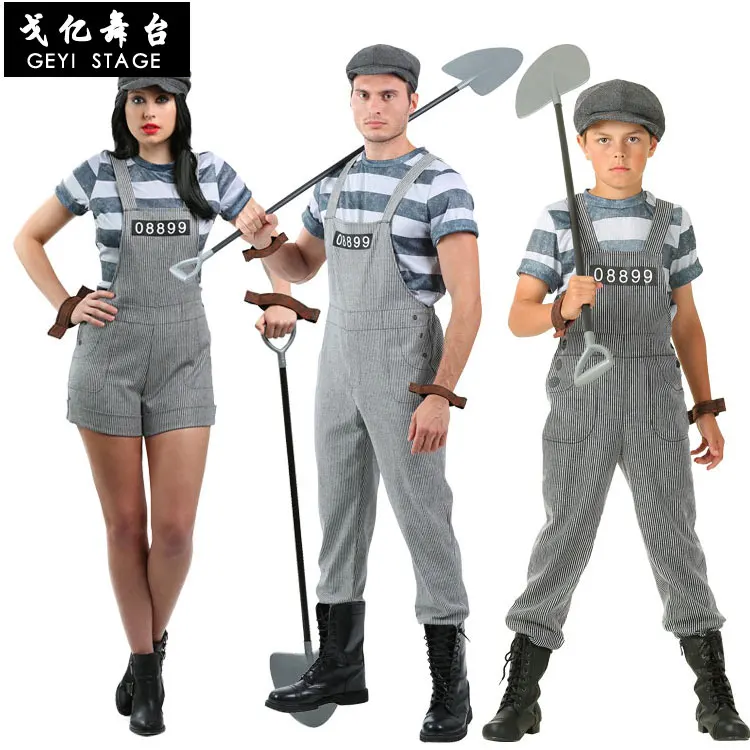 

COS Prison Prisoner Costume Halloween Stage Performance Costume Bib Prisoner Clothes Wristcuff Prisoner Clothes