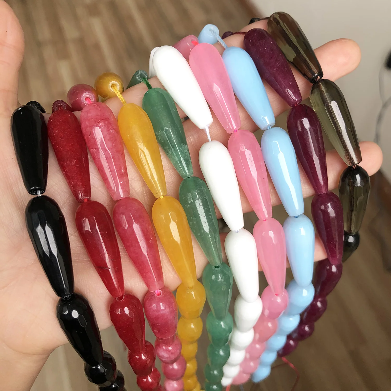 10*30mm Water Drop Angelite Jades Stone Beads Natural Faceted Loose Spacer Beads for Jewelry Making DIY Bracelet Accessories