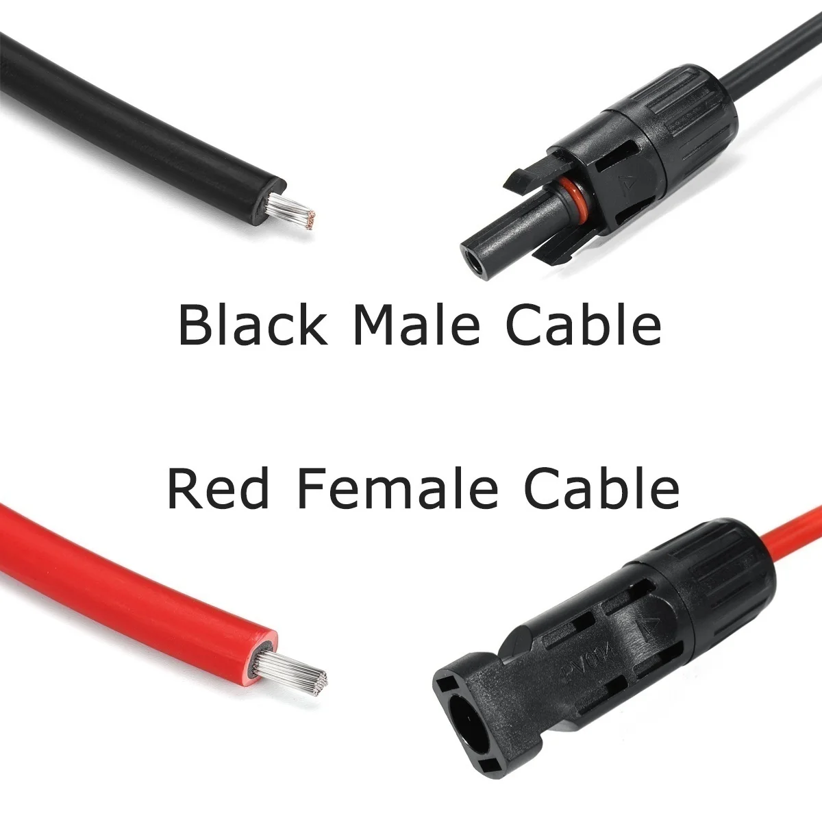 Solar Panel Extension Cable 1 Pair Copper Wire Black+Red Photovoltaic cable Connector 10/12/14 AWG PV Cable Wires Connectors