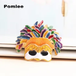 Pomlee Enamel Feather Mask Brooches Women Masquerade Party Office Casual Brooch Pins Jewelry Gifts Wholesale