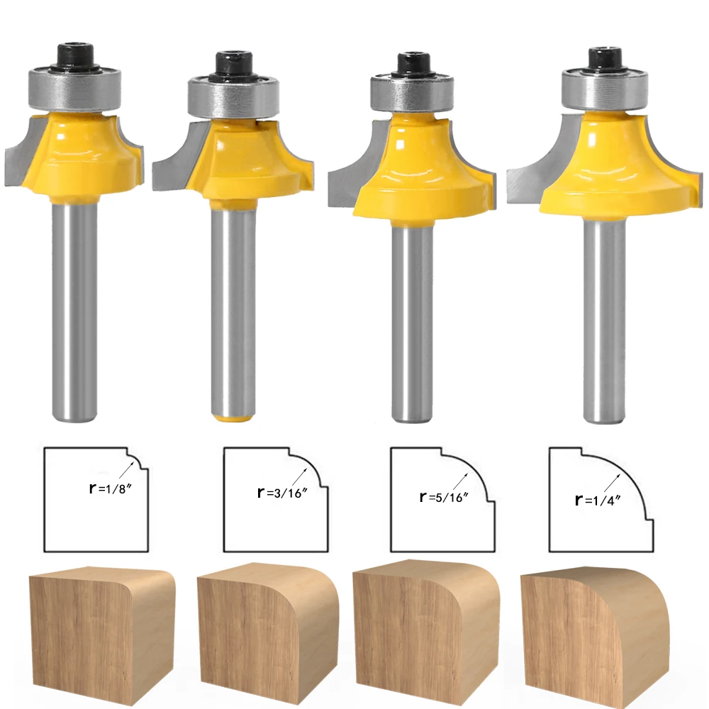 1pc 1/4 shank Corner Round Over Router Bit with Bearing for Wood Woodworking Tool Tungsten Carbide Milling Cutter