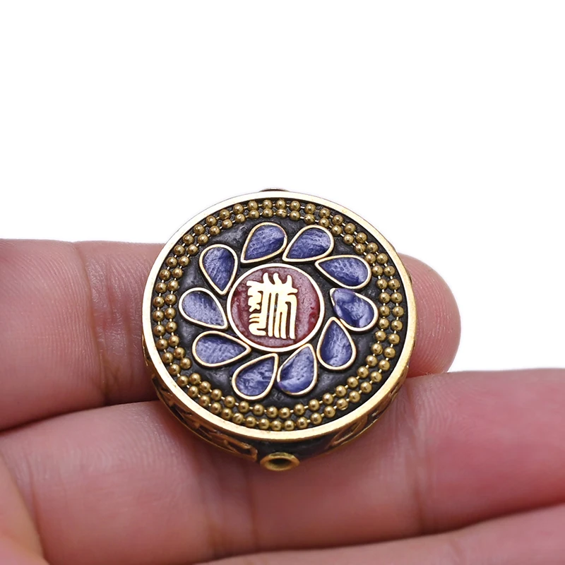 TZ-A14 Retro Indian Nepal Buddhist Beads 30MM Metal Pendant Necklace Handicraft Accessories Nepal beads For Jewelry Making