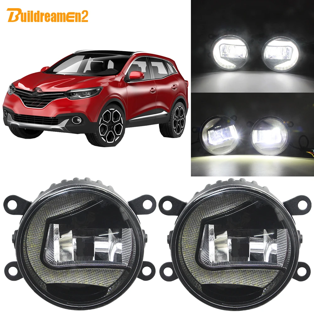 Buildreamen2 For Renault Kadjar 2015 2016 2017 2018 Car H11 Socket LED Bulb Fog Light + Daytime Running Light 90mm Round 12V