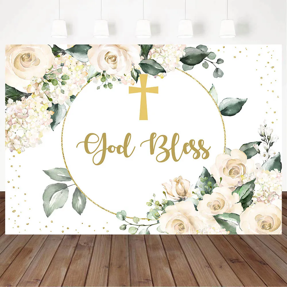 Mocsicka Рождественский фон для новорожденных крестины мой первый Причастие золотой крест фон для фотостудии Цветы Листья