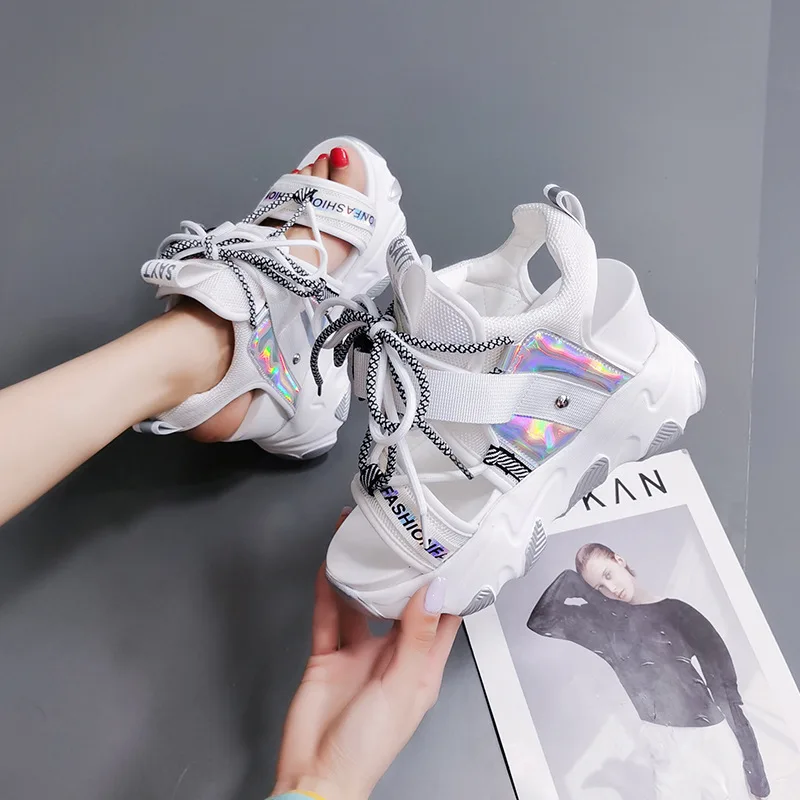 Thick Mixed Color Women's Sandals, Casual Women's and Beach Shoes with Lace Buckle and Open Toe, New 2021