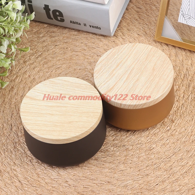 

New Candle Jars Candle Box Tinplate Can Wood Grain Lids Cosmetic Pot Containers Hot Selling