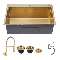 2022 Gold kitchen sinks above counter or udermount sink Vegetable Washing basin Sinks 304 Stainless Steel single bowl 60x45cm