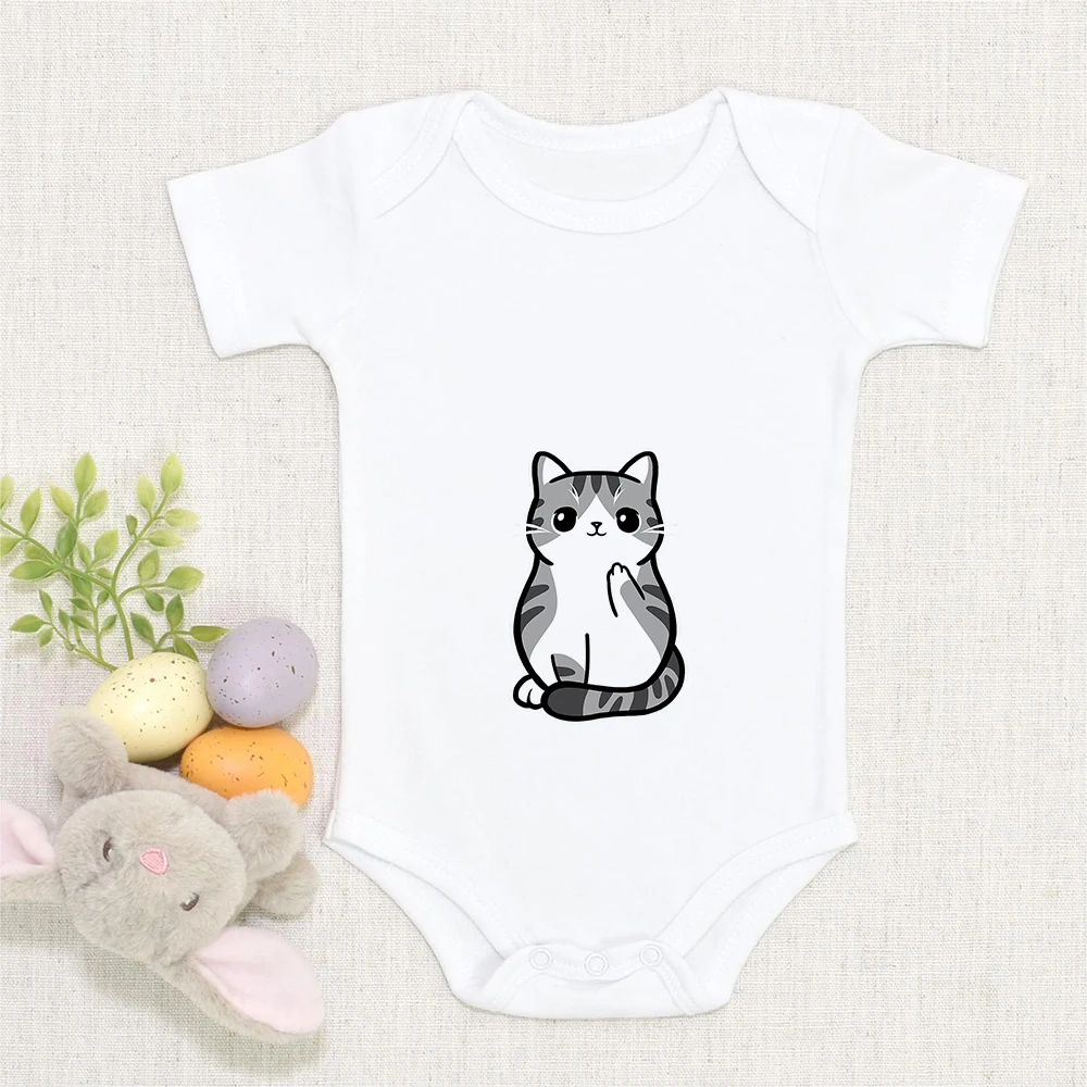 Kawaii Little Cat Cartoon Newborn Girls Clothes Fashion Comfy Casual Short Sleeve Baby Boy Bodysuits Cute Animal Infant Onesies