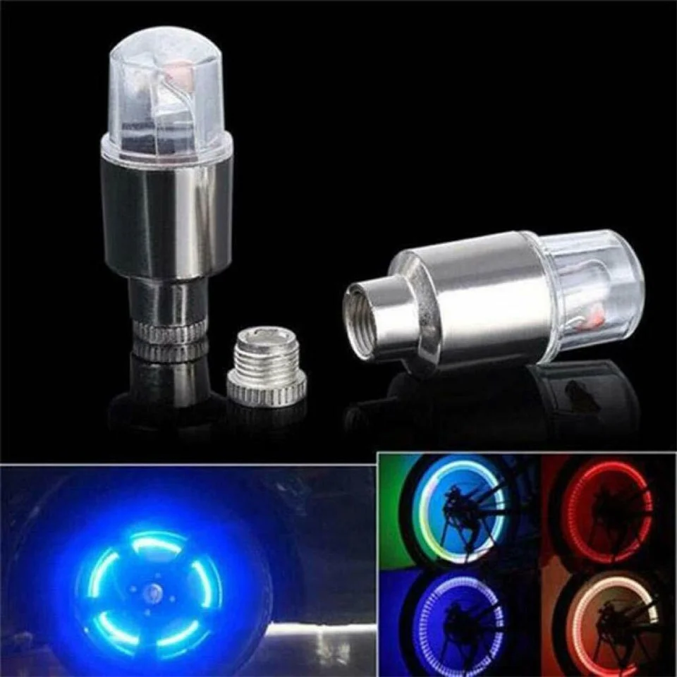 Tampa da válvula do pneu da roda de bicicleta led, poeira, luzes de raio, flash, hastes da válvula, tampas, acessórios, 4 cores, vermelho lâmpada verde azul