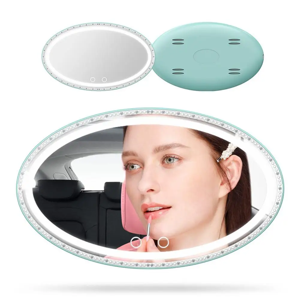 New Product Car Sun Visor Mirror Type-C 1200 Ah Battery Makeup Baby Car Mirror Silver-plated Glass Rear View Mirror W/LED Light