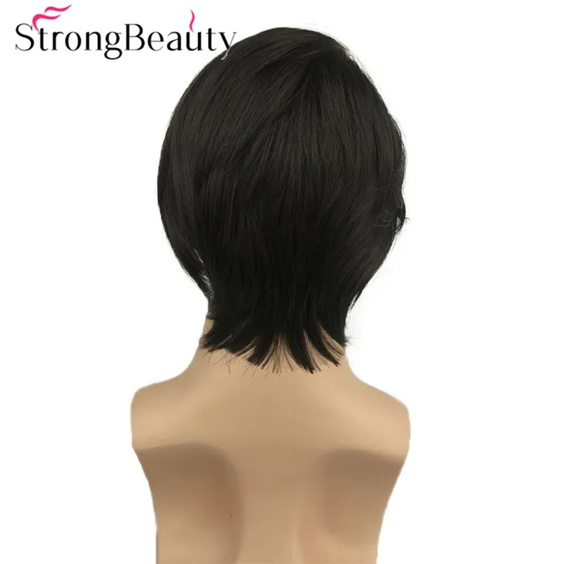 StrongBeauty Straight Men Lace Front Synthetic Wigs Medium Length Natural Wig Black Hair