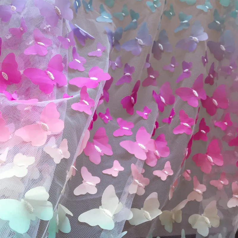 Regenbogenfarbener Schmetterlings-3D-Applikations-Spitzenstoff, Farbverlaufsblumen, Kinderkleidung, Heimwerken, mehrfarbiger Spitzenstoff, 25 Farben – Detail 9
