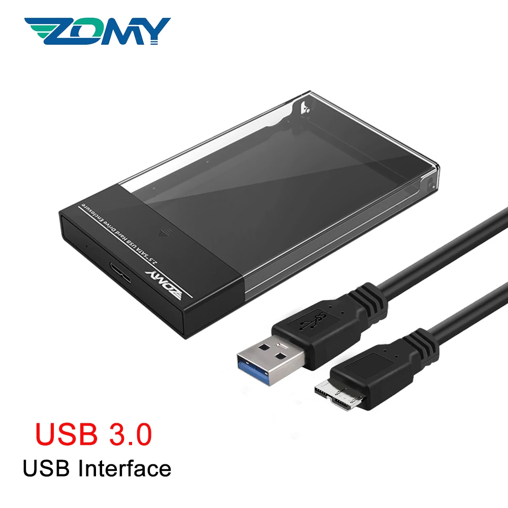 Zomy Black Portable HDD Enclosure 2.5'' SATA To USB 3.1 Transparent External Hard Drive Case Usb3.0 for Laptops Shell SSD Box