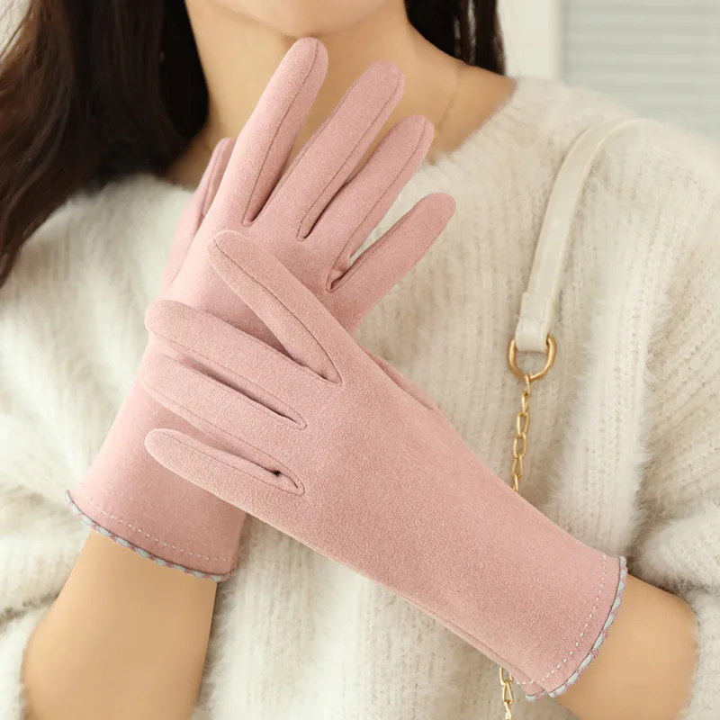 Woman's Winter Plus Velvet Windproof Touch Screen Driving Gloves Outdoor Cycling Ski Coldproof Thick Full Finger Warm Mitten R80