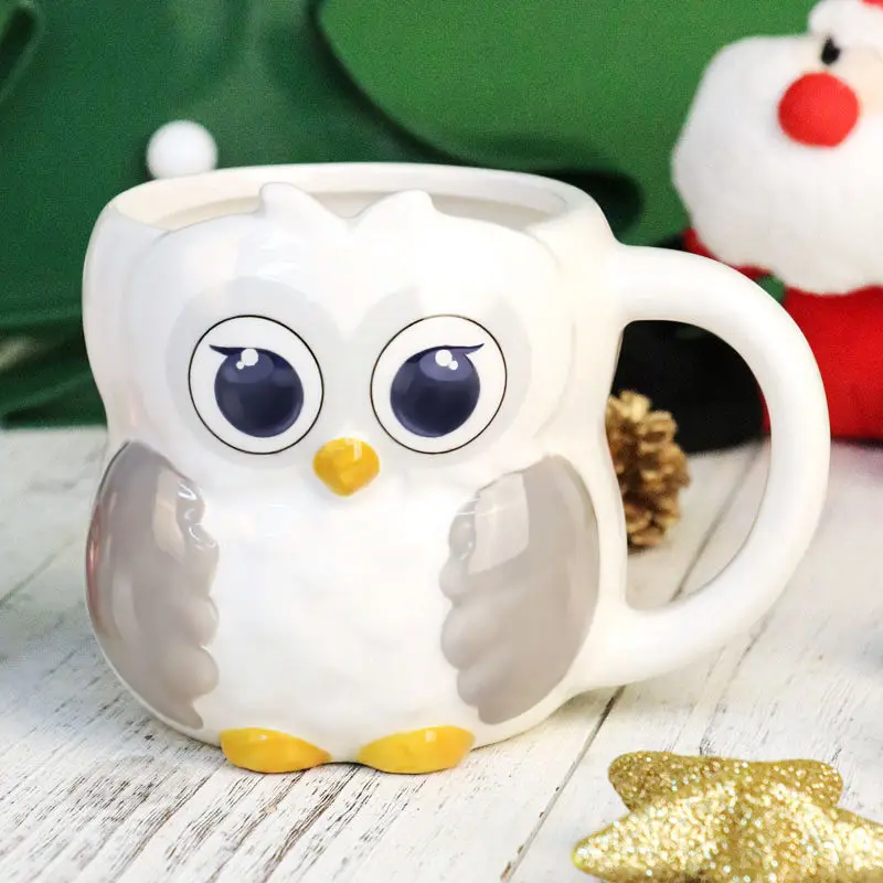 3D Animal Mug Gift Hand-painted Kawaii Cartoon Ceramic Mug Owl Panda Penguin Fox Mug Cute Coffee Mugs and Cups Christmas Gift