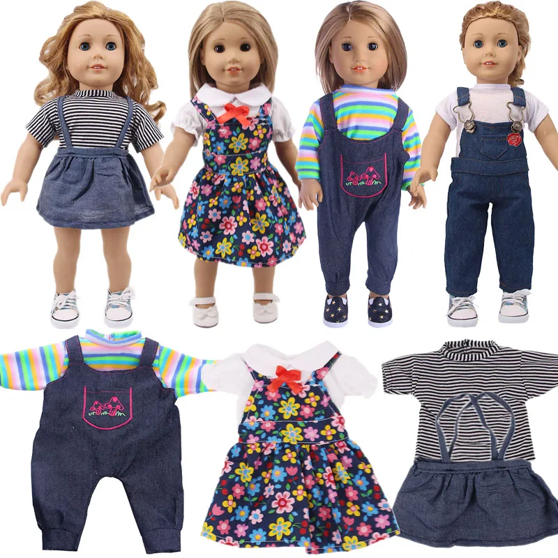 Doll Clothes Bib Suit Pants Skirt Vitality Youth Style For 18 Inch American Doll Girl & 43 Cm New Born Baby Items,Our Generation