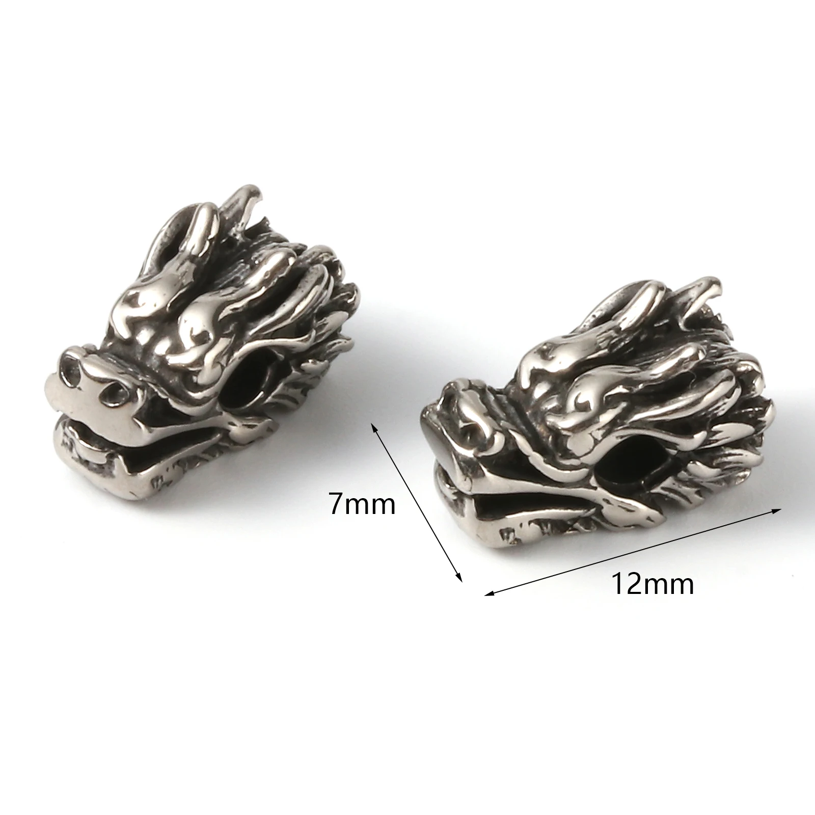 2 PCs Punk Style Stainless Steel Beads Dragon Gunmetal Beads For DIY Fashion Jewelry Man Jewelry Accessories 12mx7mm,Hole: 2.4mm