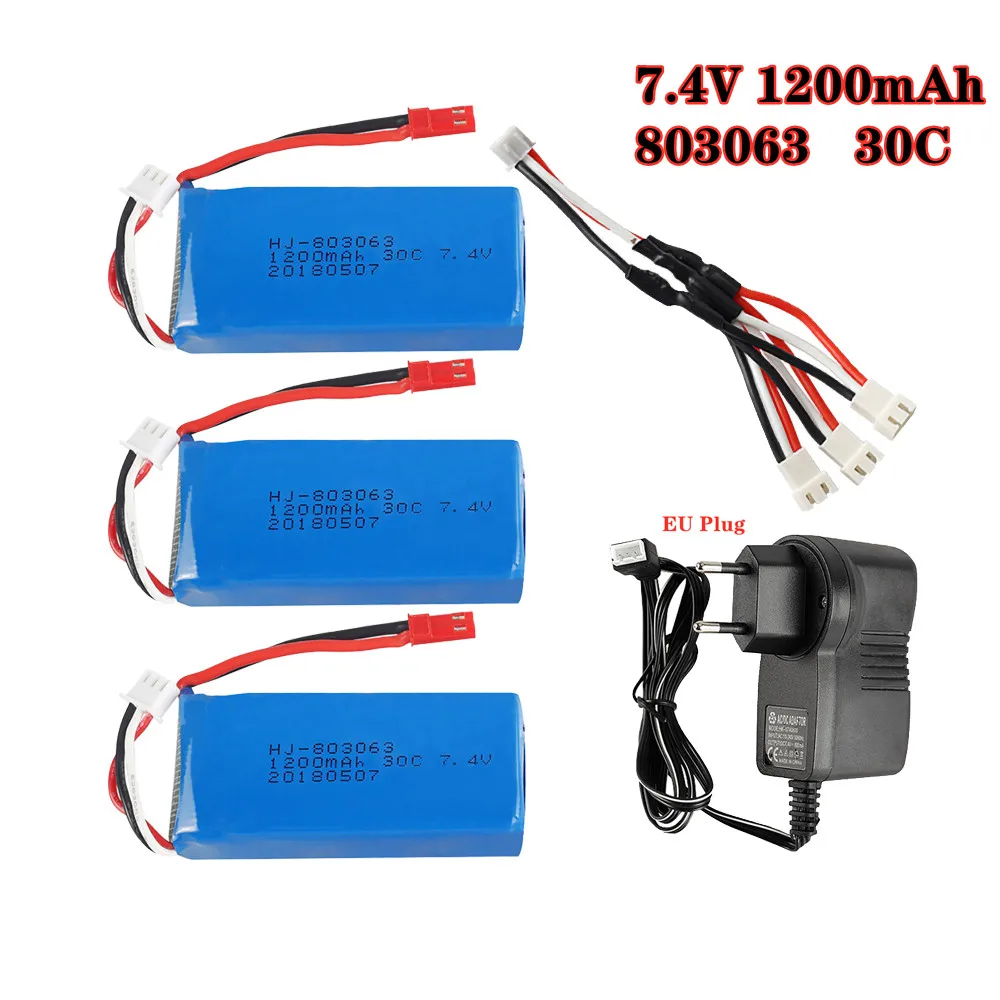 3pcs/lot 7.4V 1200mAh 803063 30C Lipo Battery and Charger Set For Yi Zhang X6 H16 MJX X101 X102 RC Drone Quadcopter Spare Parts