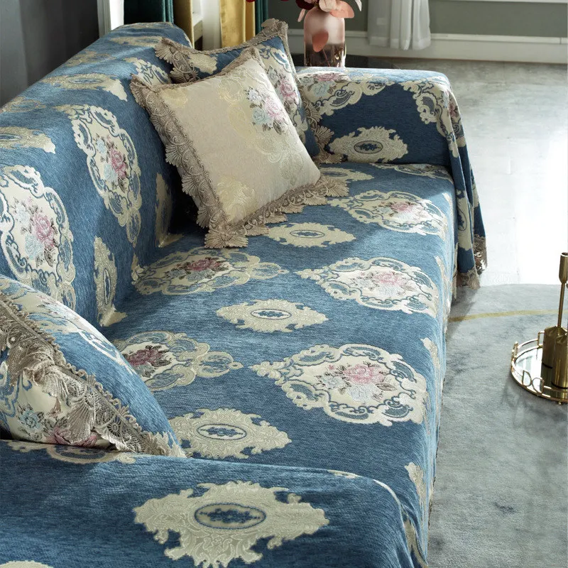 European Vintage Chenille Couch Covers, 3 Seater Sofa Towel, Jacquard Lace, L Shape Sofa Cover, Armrest Protector, Throw