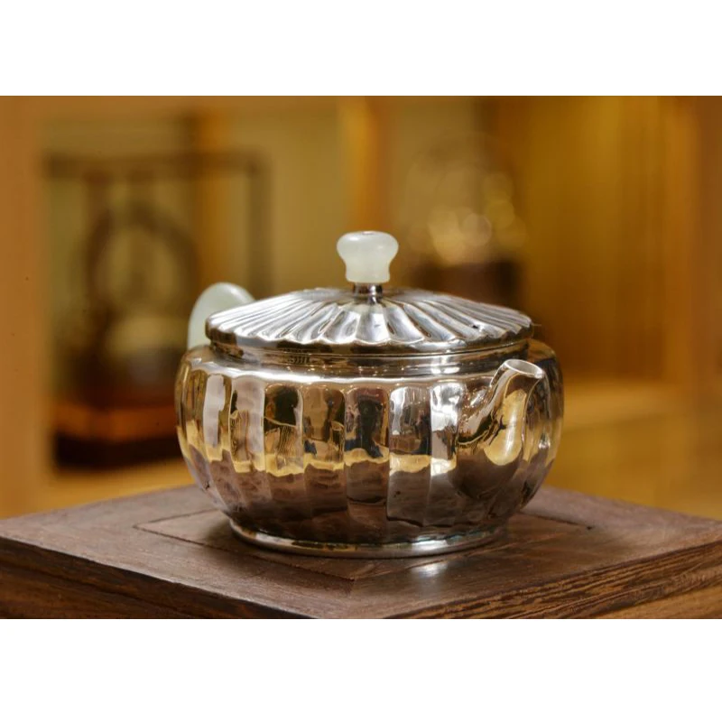 Silver pot 999 sterling silver handmade tea set Japanese retro teapot kettle home tea ceremony Kungfu tea set 150ml