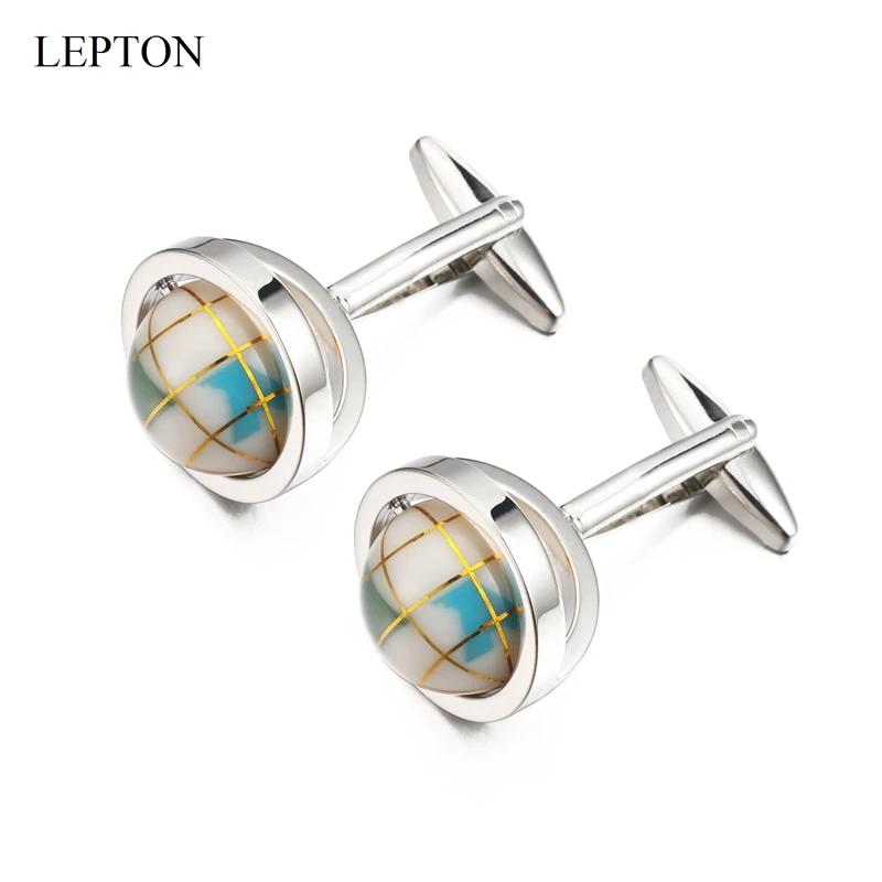 High Quality Novelty Globe Earth Cufflinks For Mens  Rotatable Globe Planet Earth World Map Cuff links Lepton Relojes Gemelos