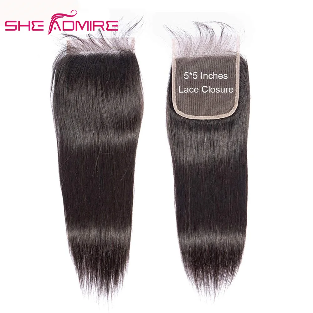 She Admire 14-24 Inch Straight 5X5 Lace Closure Pre Plucked Remy Human Hair Free/Middle Part On Sale