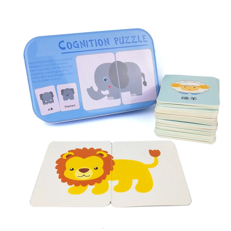 Baby Cognition Puzzle Toys Cartoon Car Animal Fruit Card Training Sets Pair Puzzles Matching Game Educational Toy for Children