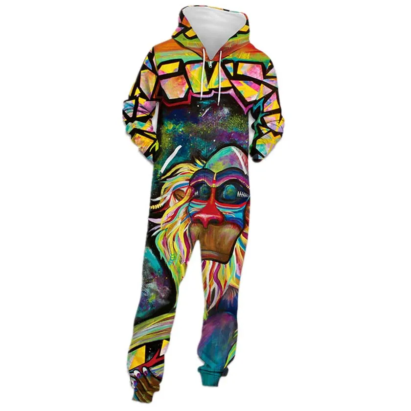 Women 3D Print  Jumpsuit Adult Onesie Romper Casual Playsuit Hooded Pullover Overalls Long Sleeve Pajama Plus Size Outfits