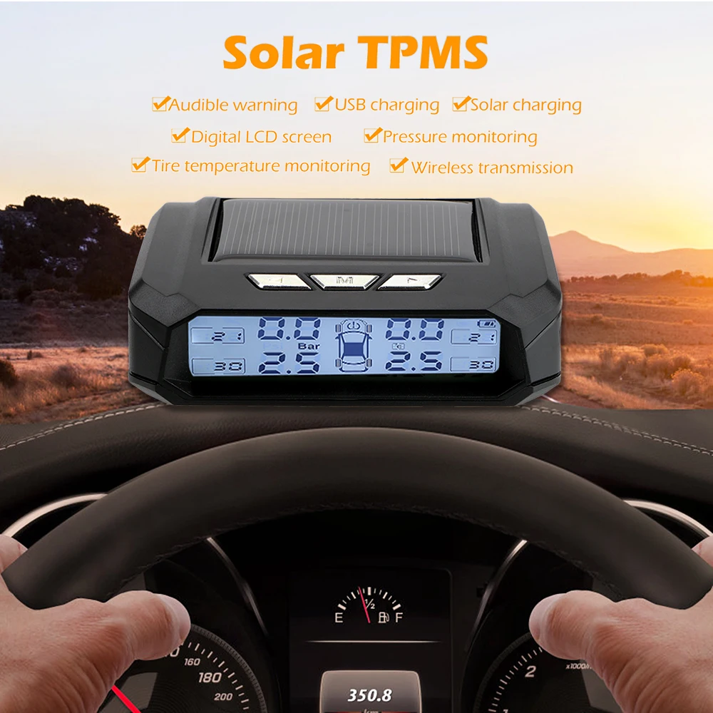 Solar TPMS Car Tire Pressure Sensors Monitoring System Tyre Temperature Warning Fuel Save Digital LCD Set Automotive Accessories