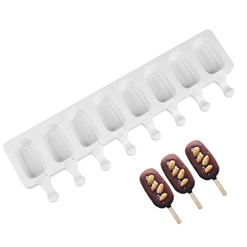 

8 Holes Silicone Ice Cream Mould Ice Cube Tray Popsicle Barrel Diy Mold Dessert Ice Cream Mold with Popsicle Stick