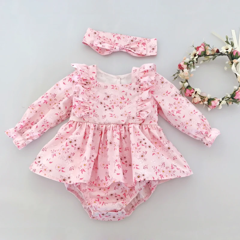 

Flofallzique 2021 New Floral Pattern Long Sleeve Square Neck Cotton Newborn Girl Romper For Easter Christmas Birthday Party