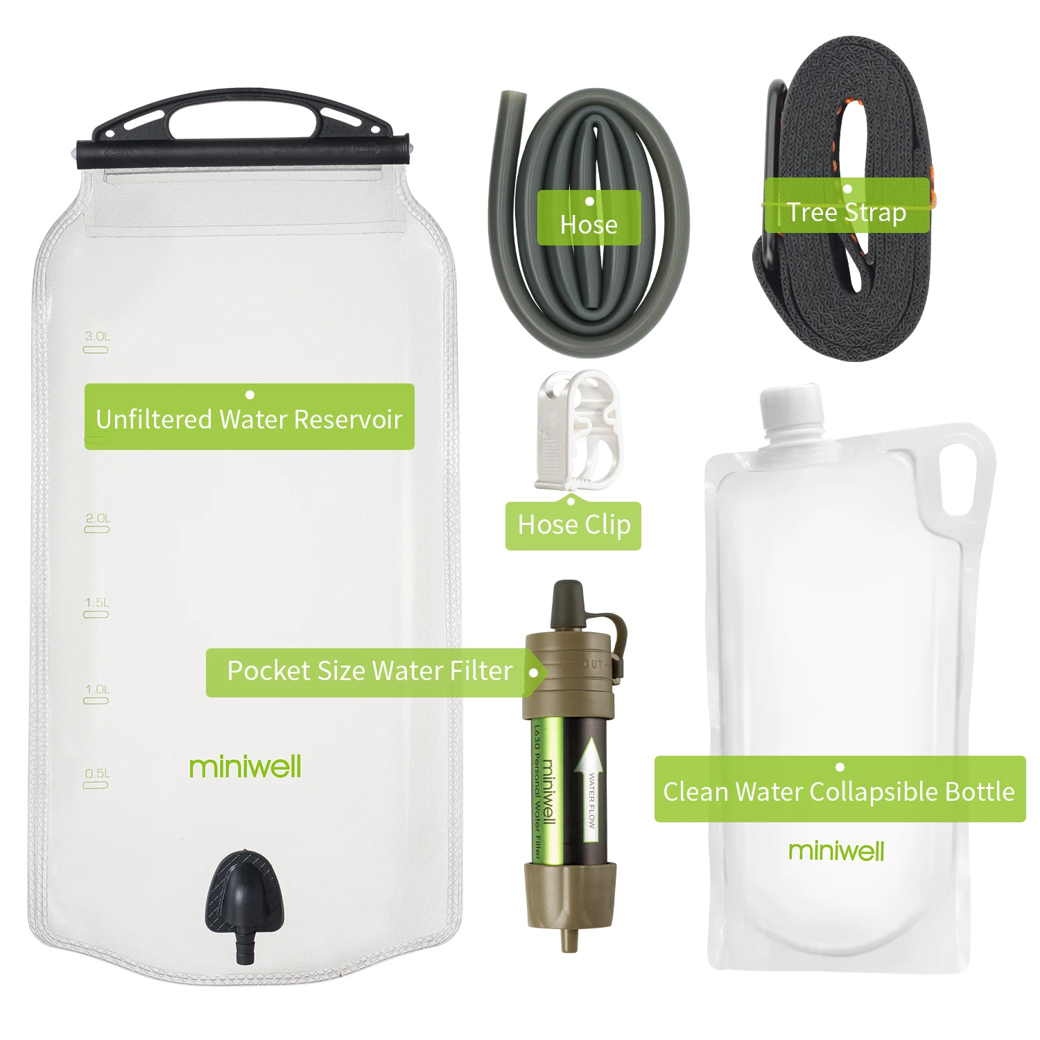 Miniwell L630 Persoonlijk campingzuiveringswaterfilterrietje voor overlevings- of noodbenodigdheden