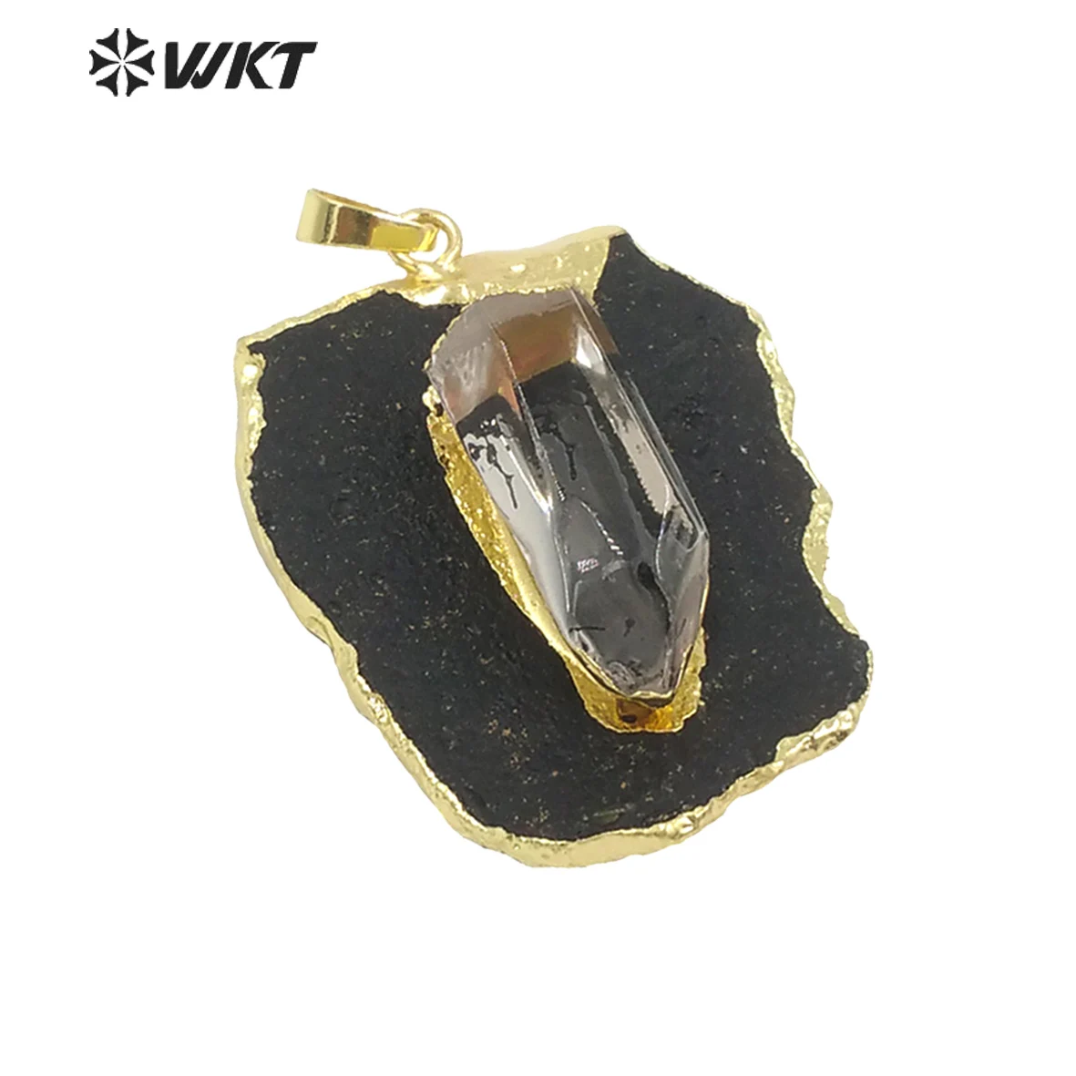 WT-P1284 WKT New Approach Pendant Natural Black Tourmaline With Crystal Decoration Pendant For Mysterious Jewelry Making Pendant