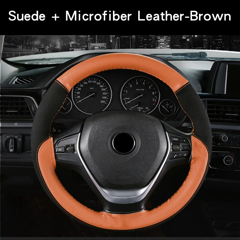 Car Steering Wheel Cover Universal Suede Leather + Artificial Leather Car Wheel Cover Sports Style Covers For Steering Wheel