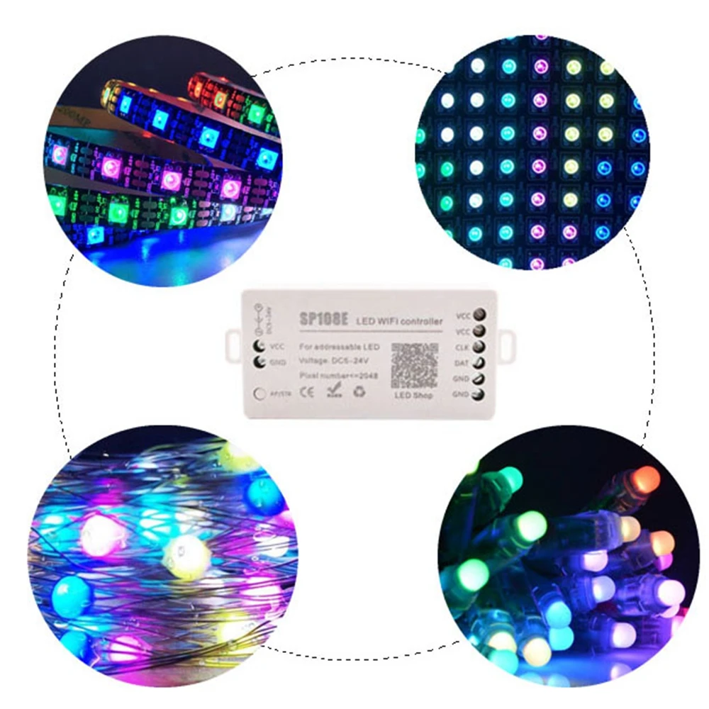 SP108E LED Strip WIFI Controller WS2811 WS2812B WS2813 WS2815 SK6812 Etc LED Module Light Smart APP Wireless Control DC5-24V