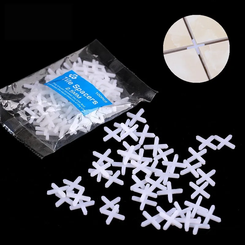

100pcs/bag Plastic Tile Spacers Porcelain Wall Cross Floor Plumber Separators Reuseable Leveling System Construction Tiling Tool
