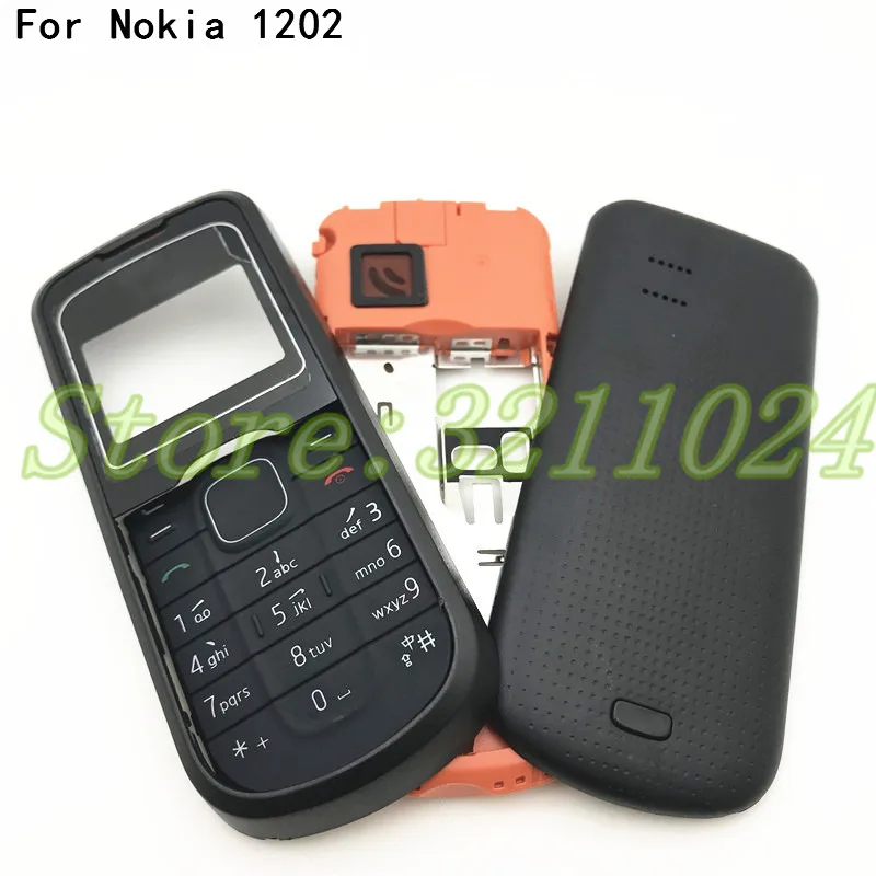 For Nokia 1202 Full Housing Case Cover Front Frame With Key Board Display Glass+Middle Frame+Back Cover