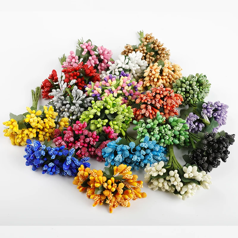 12 Pieces Artificial Flowers Diy Gifts Candy Box Home Decoration Accessories Wedding Decorative Flowers Wreaths Stamen Pompon