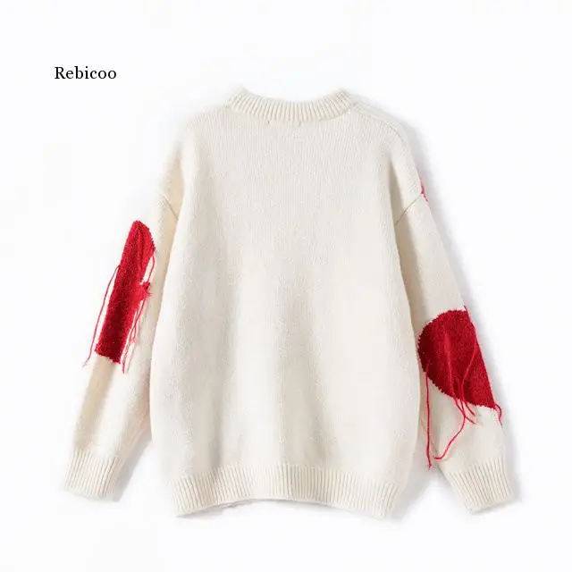 Spring Love Heart Solid Color Oversize Women Sweater Sexy Off Shoulder Long Sleeve Pullover Valentine\'s Day Knitwear