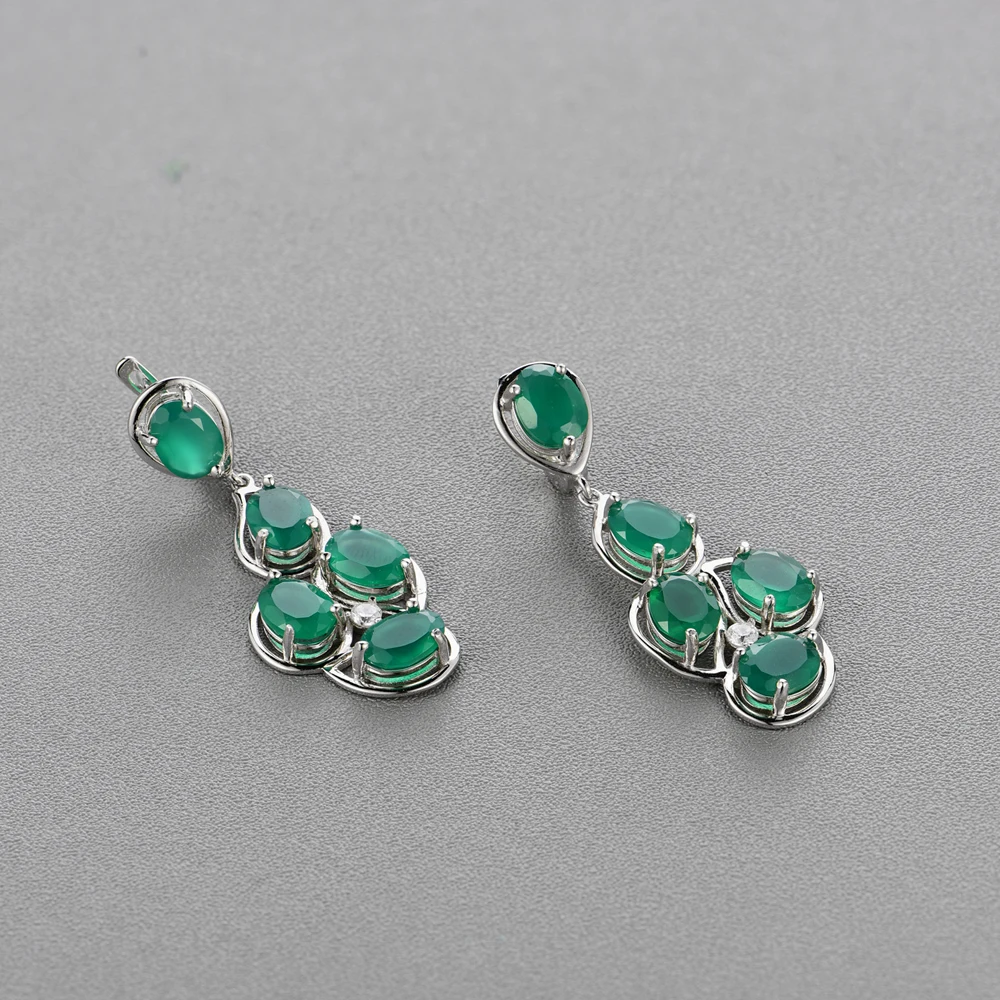 Big style green agate earrings natural gemstone 925 sterling silver simple design fine jewelry for girl tbj promotion