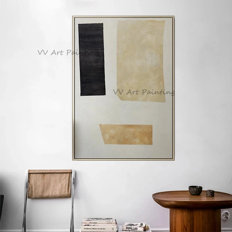 Hand Painted Abstract Oil Painting, Wabi Sabi Neutral Geometric Textured Canvas Wall Art, Minimal Earth Tone Handmade Home Decor