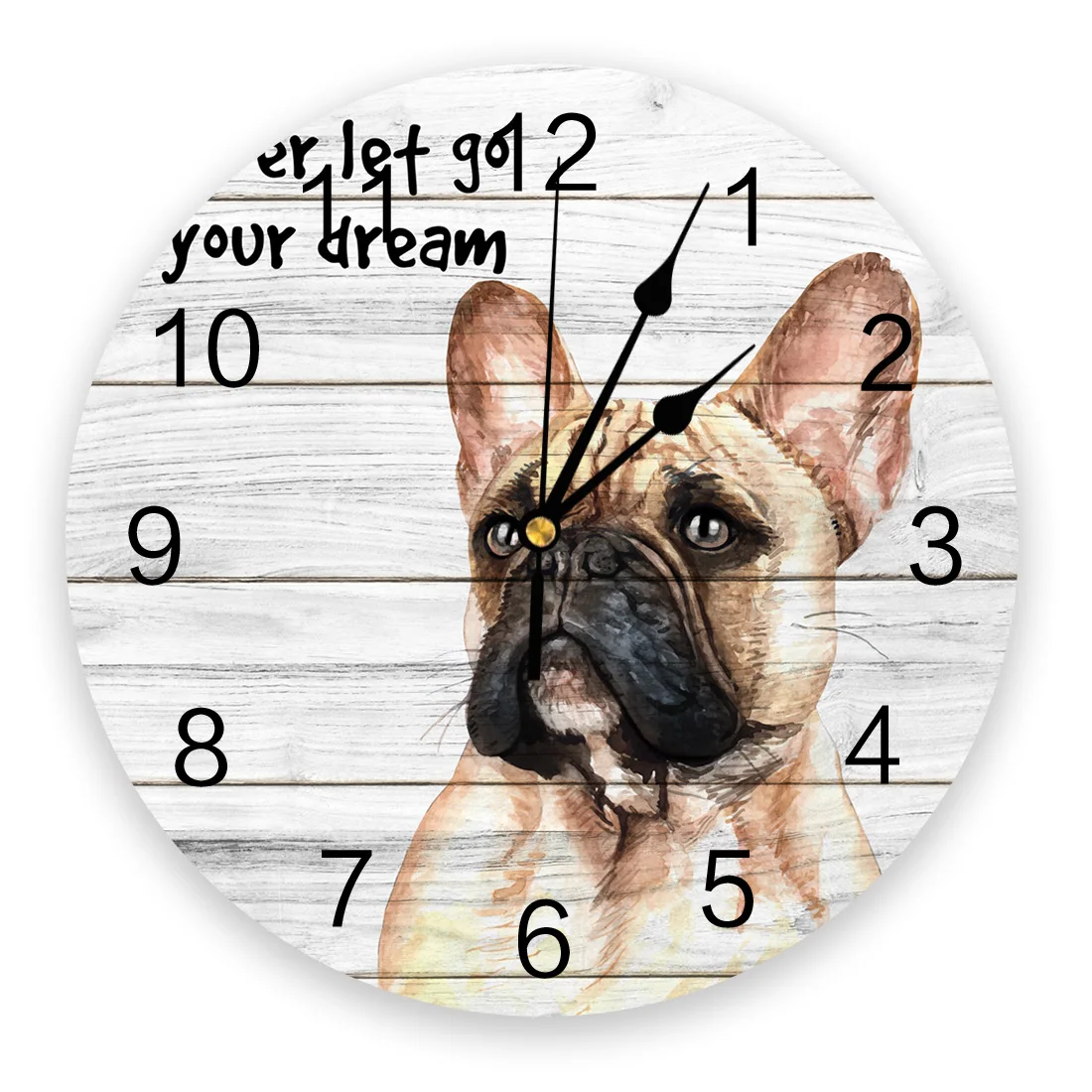 Bulldog On The Wooden Board Creative Wall Clock For Home Office Decoration Living Room Bedroom Kids Room Hanging Watch