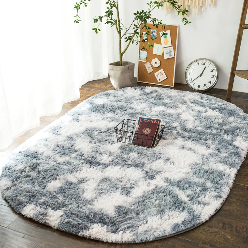 

Modern Oval Carpet Living Room Soft Fluffy Thick Bedside Mat Nordic Grey Shaggy Cloakroom Area Rug Home Carpet for Bedroom